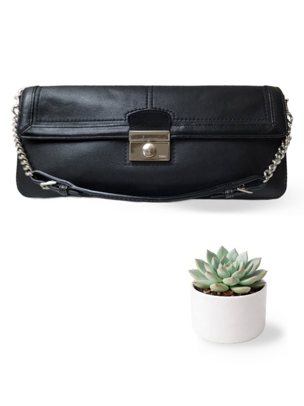Coach Legacy Black Leather Convertible Clutch Shoulder Bag Silver Push Lock Y2K